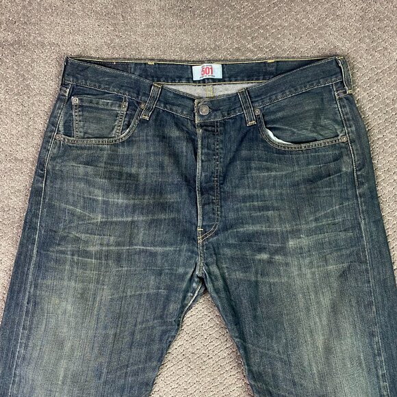 Levi's 501 Jeans Men's 38 x 32 Measures 37 x 29 Red Tab Button Fly Blue Cotton - Picture 2 of 16